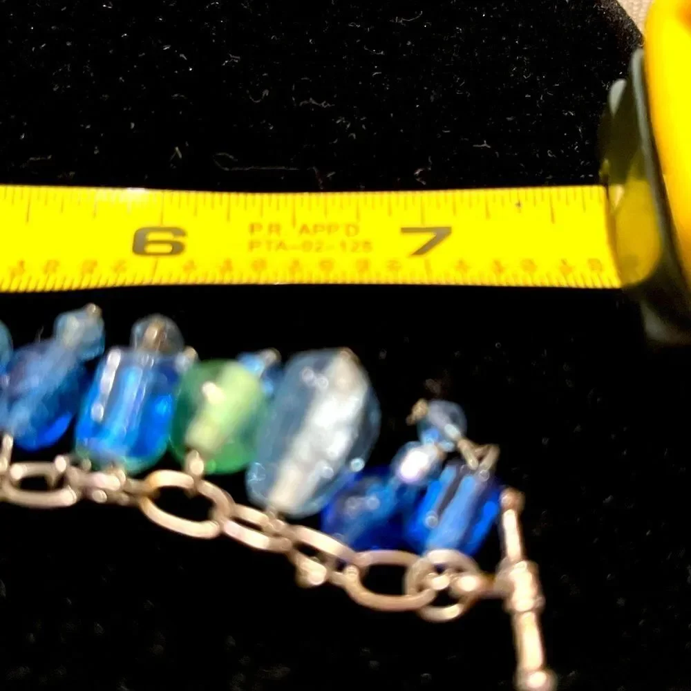 7-inch Silver Tone Toggle Bracelet with Green and Blue Crystals Spring